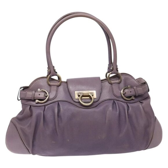 Salvatore Ferragamo Gancini Hand Bag Leather Purple Auth